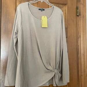 ANDREE BY UNIT Light Brown Long Sleeve Top with Knot Detail, NWT, Size 1XL